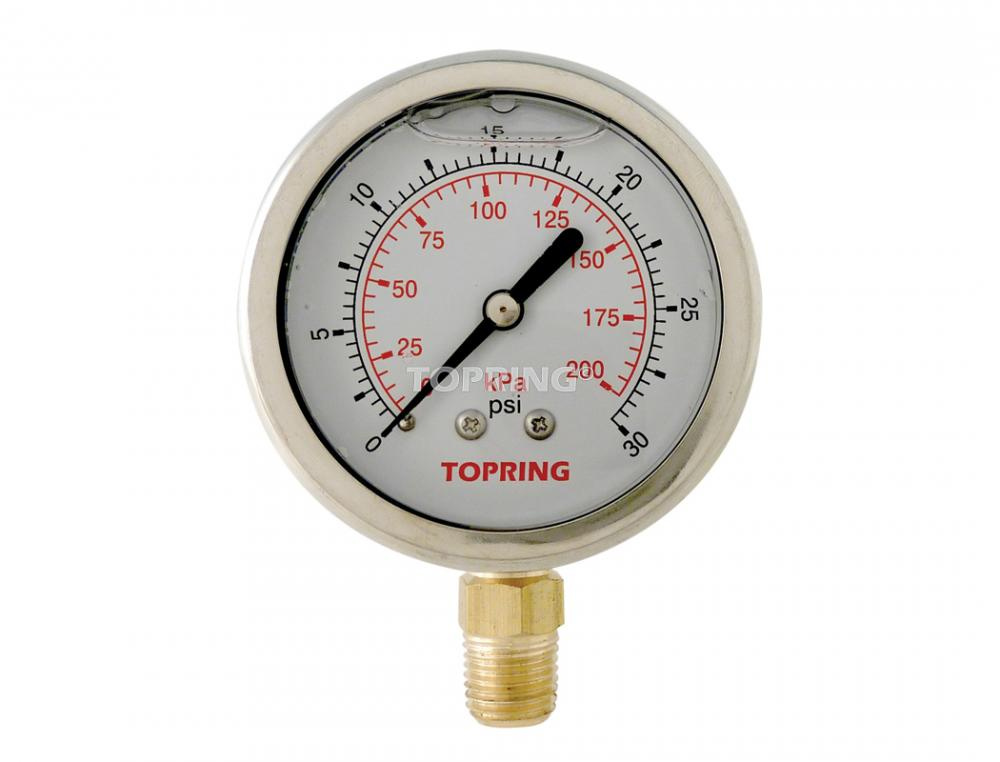2-1/2 In. Stainless Steel Liquid Filled Pressure Gauge With Glycerin 0 to 30 PSI<span class=' ItemWarning' style='display:block;'>Item is usually in stock, but we&#39;ll be in touch if there&#39;s a problem<br /></span>