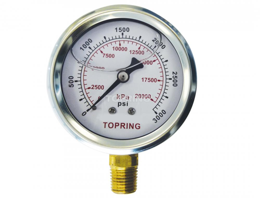 2-1/2 In. Stainless Steel Liquid Filled Pressure Gauge With Glycerin 0 to 3000 PSI<span class=' ItemWarning' style='display:block;'>Item is usually in stock, but we&#39;ll be in touch if there&#39;s a problem<br /></span>