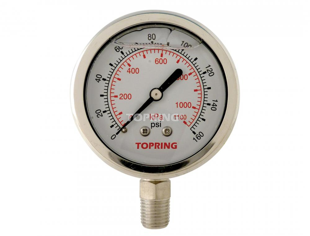 2-1/2 In. Stainless Steel Liquid Filled Pressure Gauge With Glycerin 0 to 160 PSI<span class=' ItemWarning' style='display:block;'>Item is usually in stock, but we&#39;ll be in touch if there&#39;s a problem<br /></span>