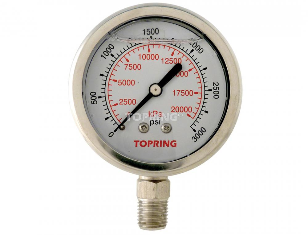 2-1/2 In. Stainless Steel Liquid Filled Pressure Gauge With Glycerin 0 to 3000 PSI<span class=' ItemWarning' style='display:block;'>Item is usually in stock, but we&#39;ll be in touch if there&#39;s a problem<br /></span>