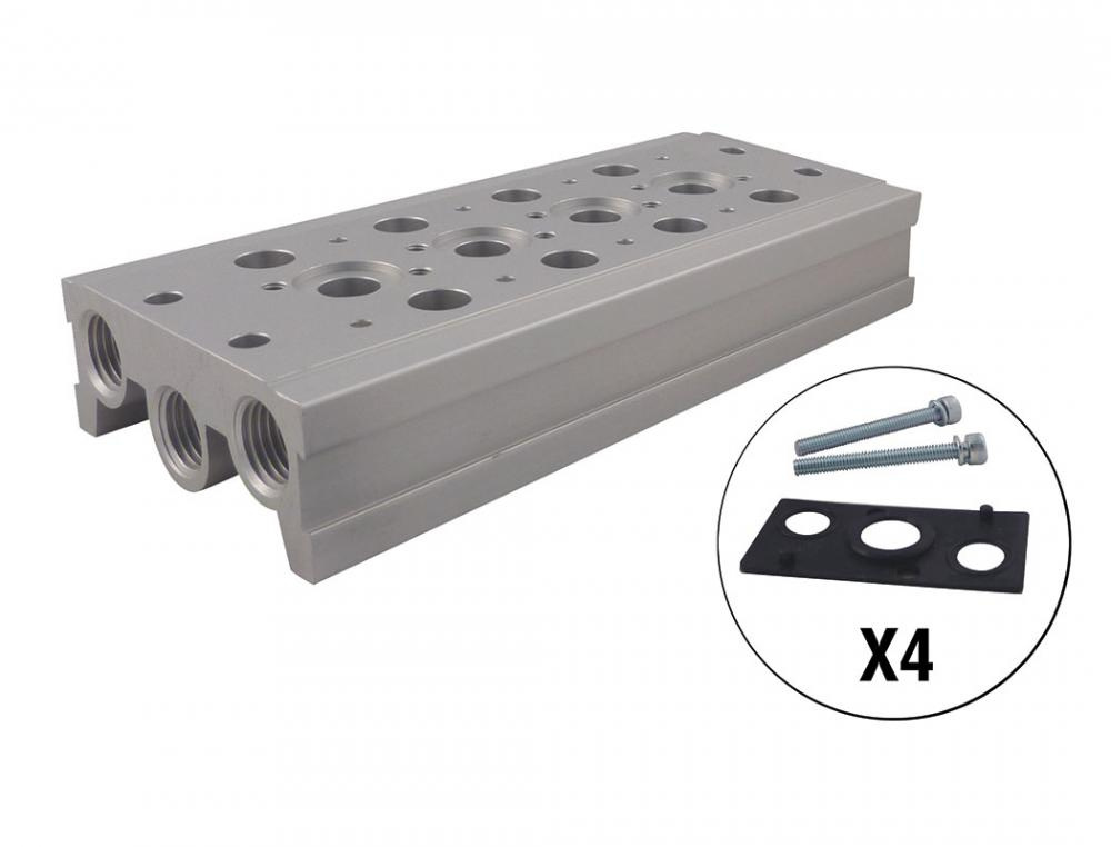 4 Station Manifold Base 3/8 (F) NPT<span class=' ItemWarning' style='display:block;'>Item is usually in stock, but we&#39;ll be in touch if there&#39;s a problem<br /></span>