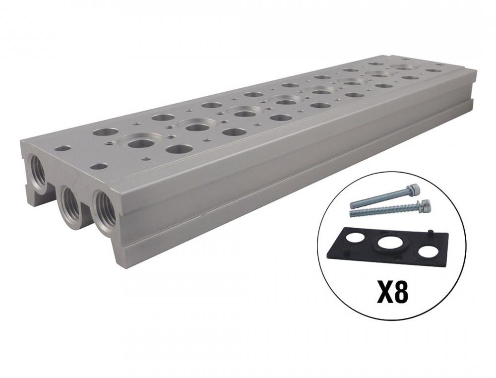 8 Station Manifold Base 3/8 (F) NPT<span class=' ItemWarning' style='display:block;'>Item is usually in stock, but we&#39;ll be in touch if there&#39;s a problem<br /></span>