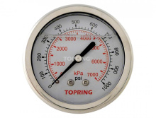Topring 55.748 - 2-1/2 In. Stainless Steel Liquid Filled Pressure Gauge With Glycerin 0 to 1000 PSI