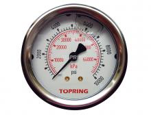 Topring 55.788 - 2 1/2 In. Stainless Steel Liquid Filled Pressure Gauge With Glycerin 0 to 10000 PSI