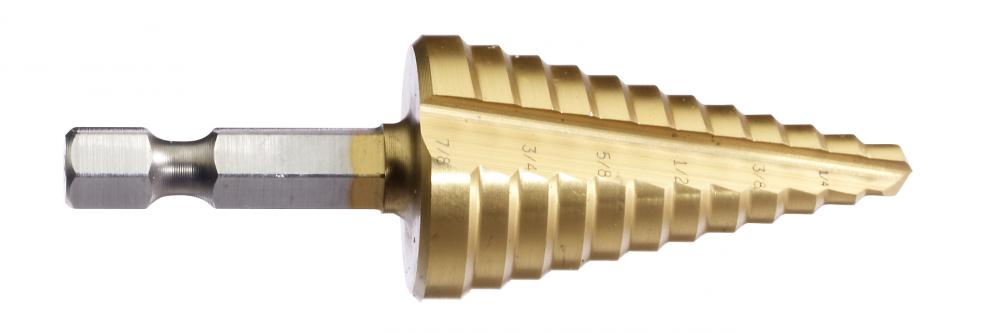 Hex Shank Step Drill - 3/16-7/8&#34; (12 step)- Impact Ready<span class=' ItemWarning' style='display:block;'>Item is usually in stock, but we&#39;ll be in touch if there&#39;s a problem<br /></span>