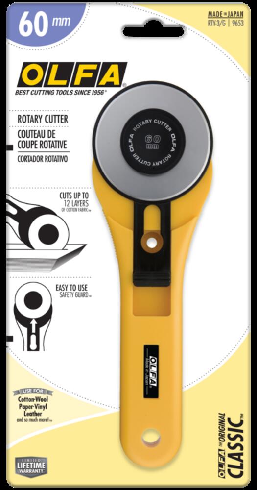 OLFA 60mm RTY-3/G Straight Handle Rotary Cutter<span class=' ItemWarning' style='display:block;'>Item is usually in stock, but we&#39;ll be in touch if there&#39;s a problem<br /></span>