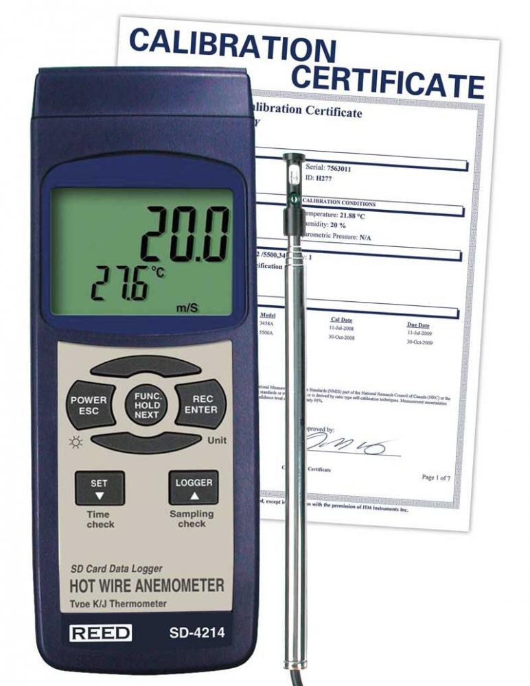 REED SD-4214 Hot Wire Thermo-Anemometer/Data Logger<span class=' ItemWarning' style='display:block;'>Item is usually in stock, but we&#39;ll be in touch if there&#39;s a problem<br /></span>