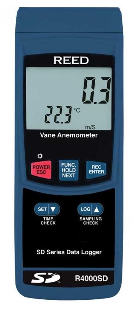 REED R4000SD Data Logging Vane Thermo-Anemometer<span class=' ItemWarning' style='display:block;'>Item is usually in stock, but we&#39;ll be in touch if there&#39;s a problem<br /></span>