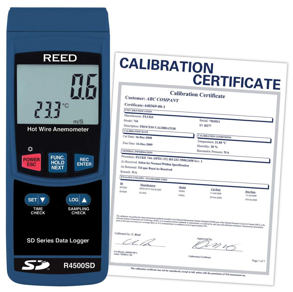 REED R4500SD-NIST  Data Logging Hot Wire Thermo-Anemometer<span class=' ItemWarning' style='display:block;'>Item is usually in stock, but we&#39;ll be in touch if there&#39;s a problem<br /></span>