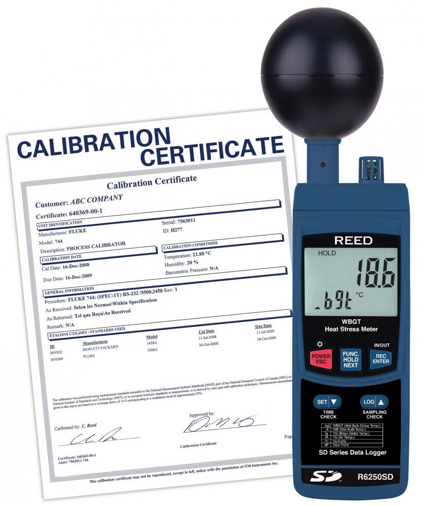 REED R6250SD-NIST  Data Logging Heat Stress Meter<span class=' ItemWarning' style='display:block;'>Item is usually in stock, but we&#39;ll be in touch if there&#39;s a problem<br /></span>