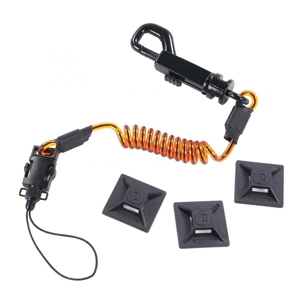 3151 S Orange and Black Coil Lanyard plus Mini Adhesive Mounts HL<span class=' ItemWarning' style='display:block;'>Item is usually in stock, but we&#39;ll be in touch if there&#39;s a problem<br /></span>