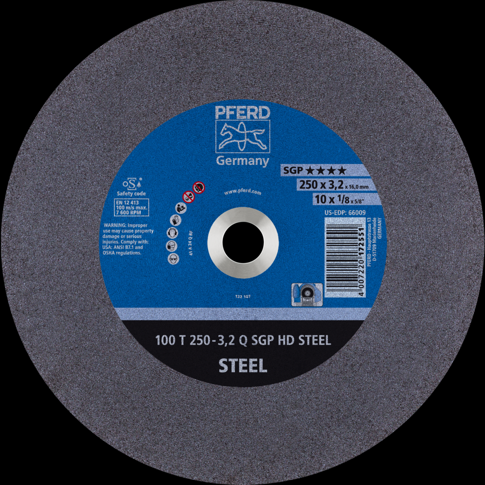 PFERD Large Diameter Cut-Off Wheel 10&#34; x 1/8 x 5/8, SGP HD STEEL, Q, Aluminum oxide<span class=' ItemWarning' style='display:block;'>Item is usually in stock, but we&#39;ll be in touch if there&#39;s a problem<br /></span>