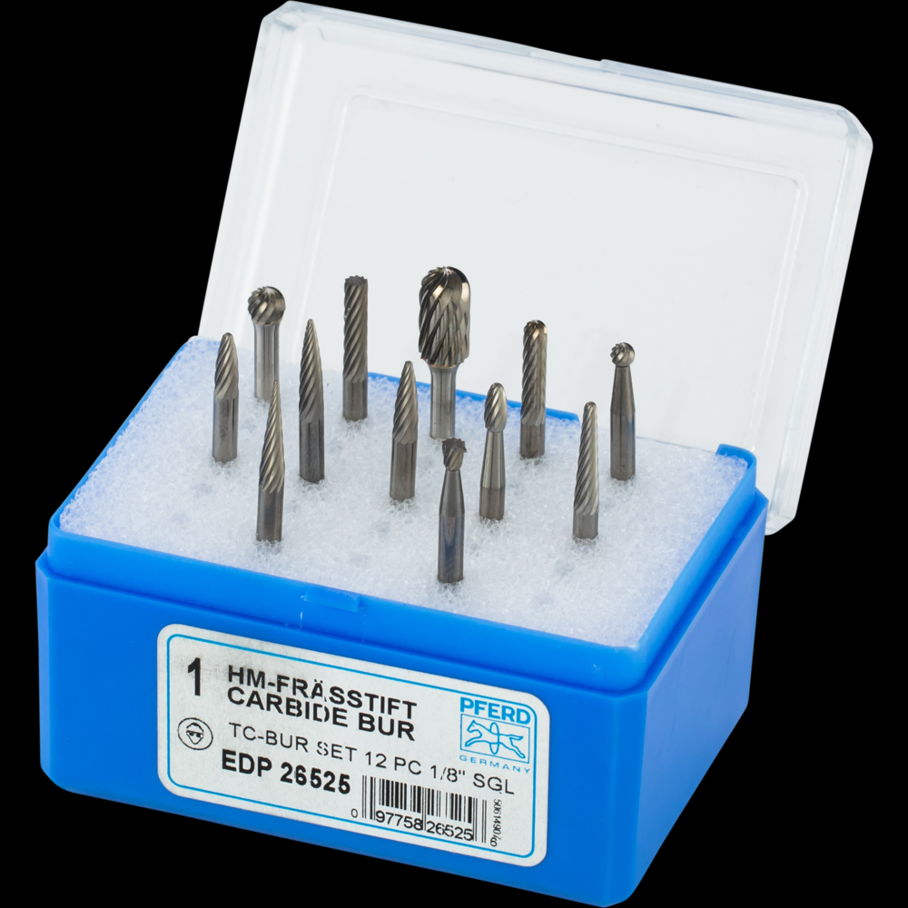 PFERD Carbide Bur Set 12 Piece Single Cut 1/8&#34; Shank Plastic Case<span class=' ItemWarning' style='display:block;'>Item is usually in stock, but we&#39;ll be in touch if there&#39;s a problem<br /></span>