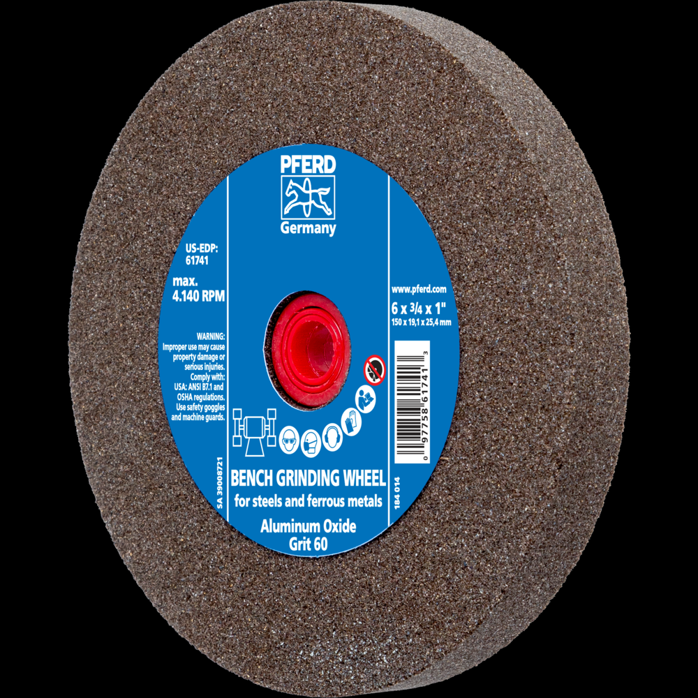 PFERD Vitrified Bench Wheel, UNIVERSAL, 6&#34; x 3/4 x 1, 60 Grit, Aluminum Oxide<span class=' ItemWarning' style='display:block;'>Item is usually in stock, but we&#39;ll be in touch if there&#39;s a problem<br /></span>