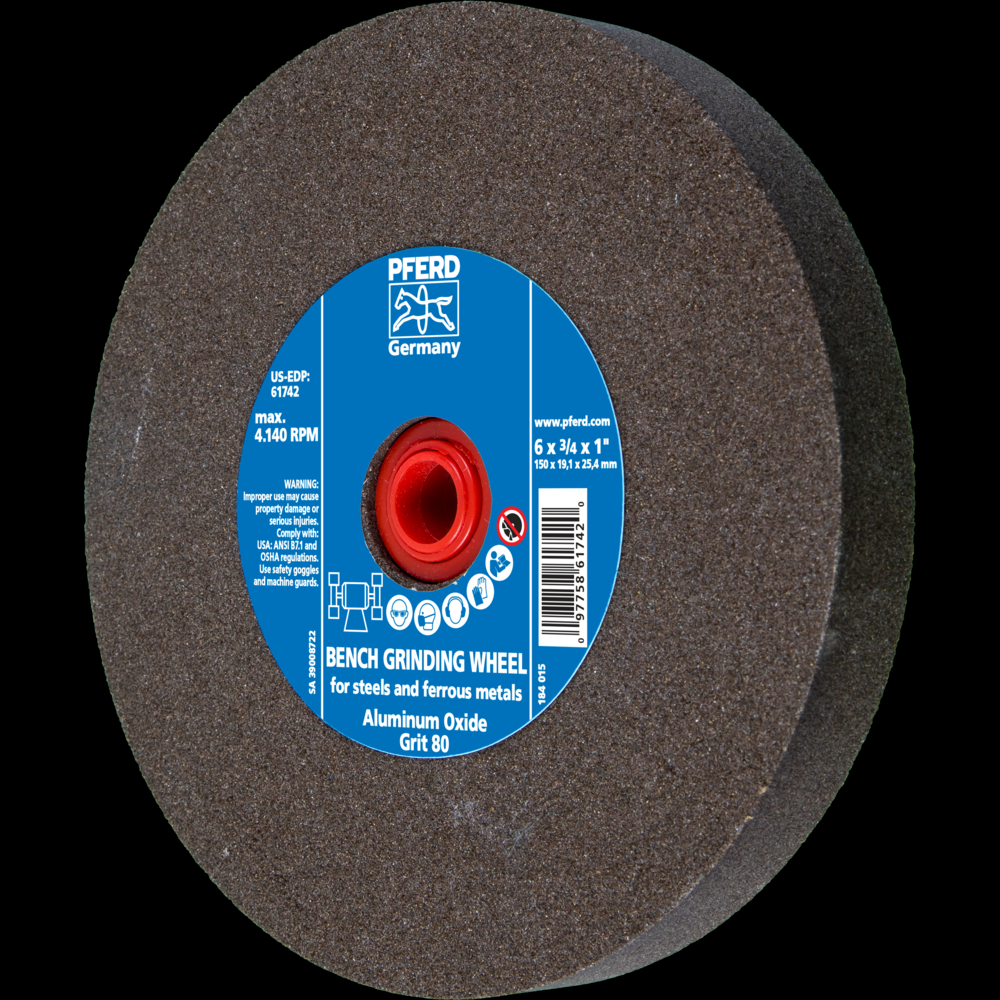 PFERD Vitrified Bench Wheel, UNIVERSAL, 6&#34; x 3/4 x 1, 80 Grit, Aluminum Oxide<span class=' ItemWarning' style='display:block;'>Item is usually in stock, but we&#39;ll be in touch if there&#39;s a problem<br /></span>