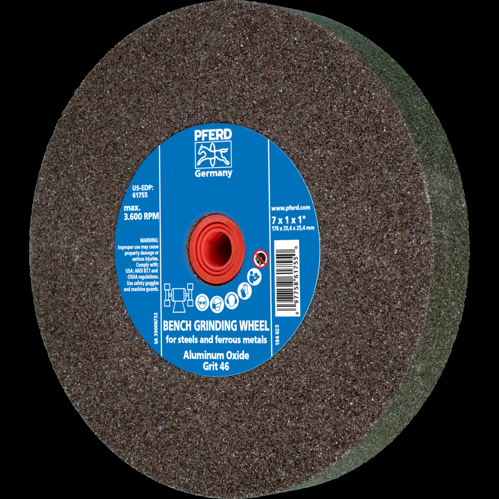 PFERD Vitrified Bench Wheel, UNIVERSAL, 7&#34; x 1 x 1, 46 Grit, Aluminum Oxide<span class=' ItemWarning' style='display:block;'>Item is usually in stock, but we&#39;ll be in touch if there&#39;s a problem<br /></span>