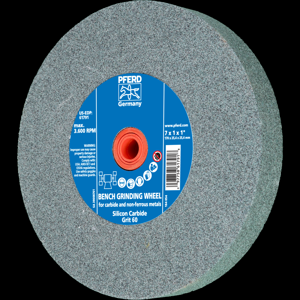 PFERD Vitrified Bench Wheel, CARBIDE, 7&#34; x 1 x 1, 60 Grit, Silicon Carbide<span class=' ItemWarning' style='display:block;'>Item is usually in stock, but we&#39;ll be in touch if there&#39;s a problem<br /></span>