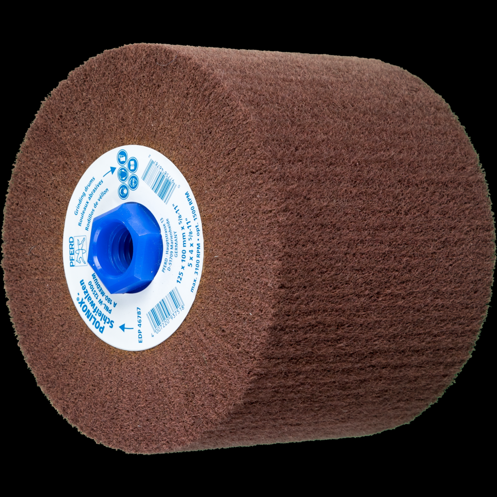 PFERD POLINOX® Non-Woven Finishing Drum,5&#34; x 4 x 5/8-11, Radial,80 Grit,Aluminum Oxide<span class=' ItemWarning' style='display:block;'>Item is usually in stock, but we&#39;ll be in touch if there&#39;s a problem<br /></span>