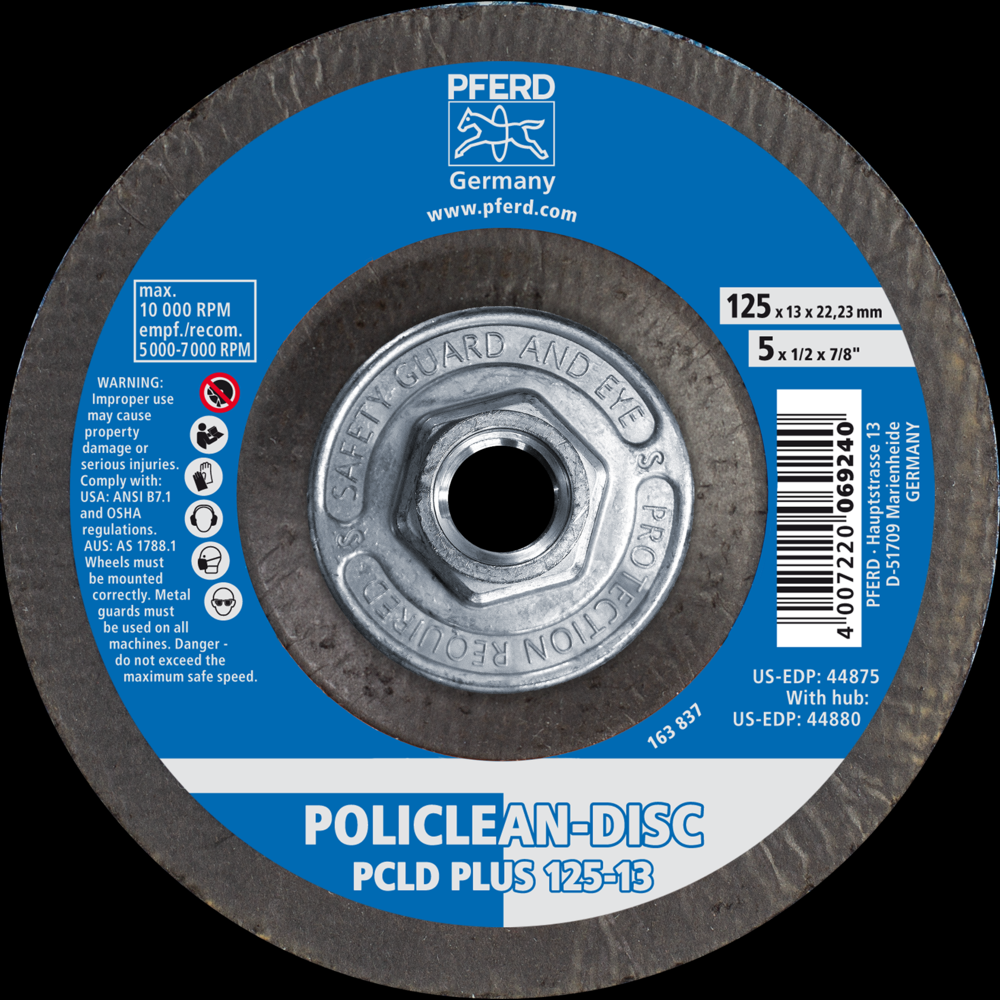 PFERD POLICLEAN® PLUS Disc, 5&#34; x 1/2 x 5/8-11, T27, Flat, Aluminum oxide<span class=' ItemWarning' style='display:block;'>Item is usually in stock, but we&#39;ll be in touch if there&#39;s a problem<br /></span>