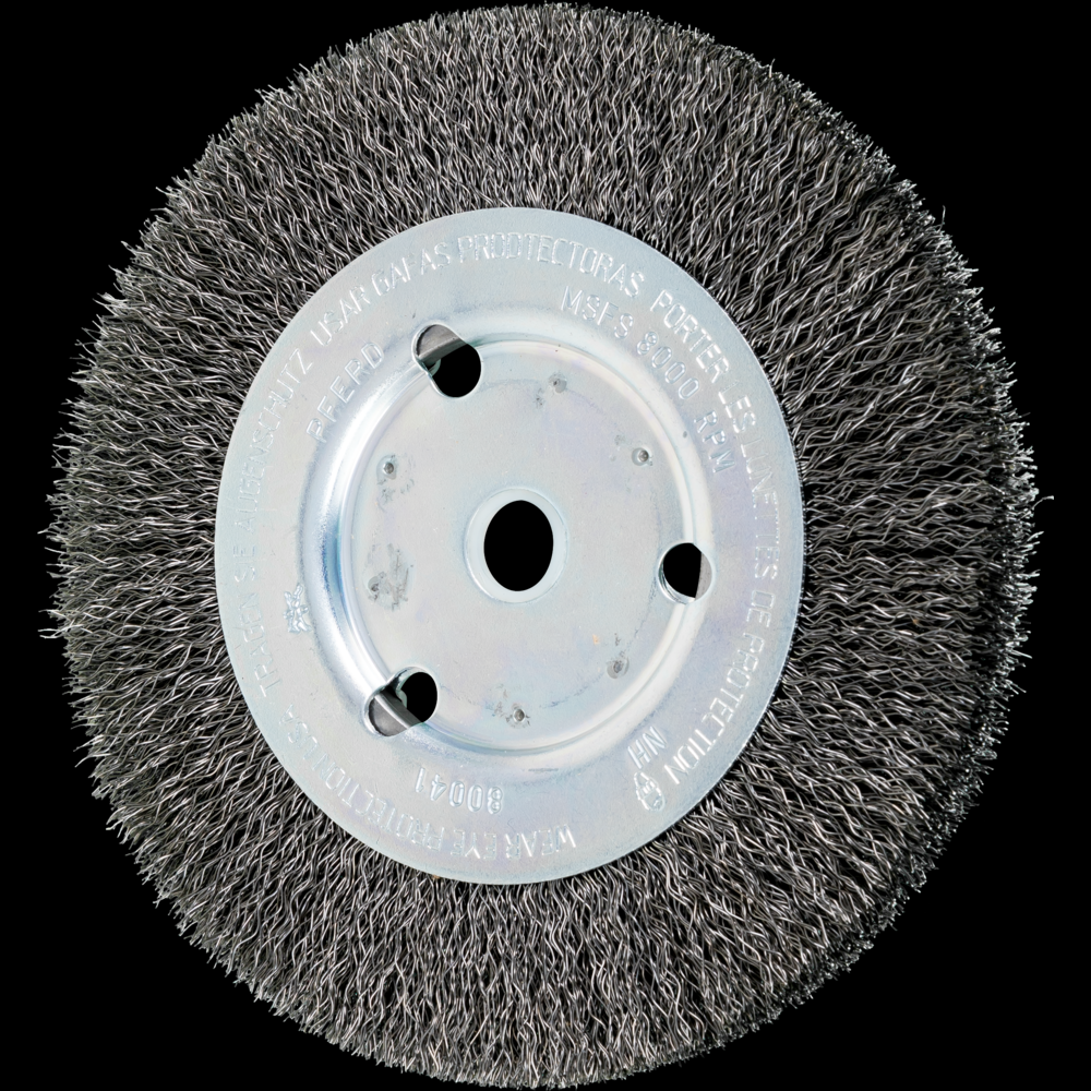 PFERD Crimped Wire Wheel Brush 6&#34; Dia Narrow Face .012 Carbon Steel 5/8-1/2&#34; Arbor<span class=' ItemWarning' style='display:block;'>Item is usually in stock, but we&#39;ll be in touch if there&#39;s a problem<br /></span>