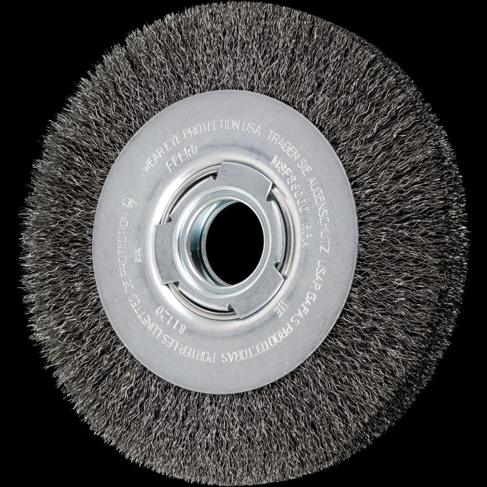 PFERD Crimped Wire Wheel Brush 7&#34; Dia Medium Face .010 Carbon Steel 2&#34; Arbor<span class=' ItemWarning' style='display:block;'>Item is usually in stock, but we&#39;ll be in touch if there&#39;s a problem<br /></span>