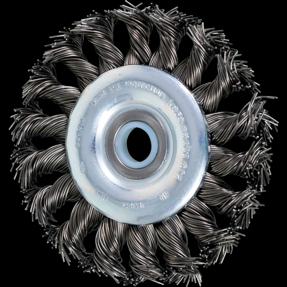 PFERD Standard Twist Knot Wire Wheel Brush 3&#34; Dia. .020 Carbon Steel 1/2-3/8&#34; Arbor<span class=' ItemWarning' style='display:block;'>Item is usually in stock, but we&#39;ll be in touch if there&#39;s a problem<br /></span>