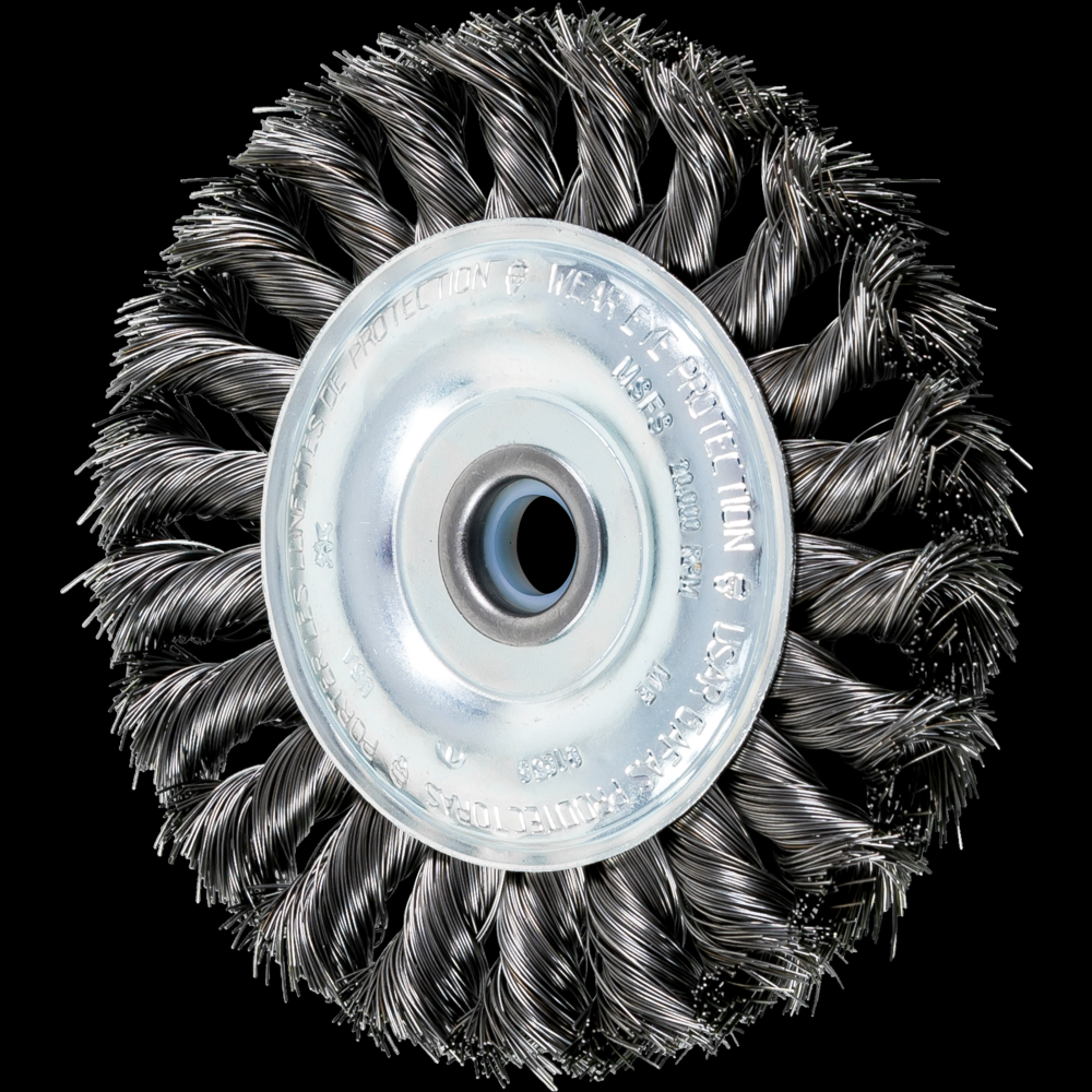 PFERD Standard Twist Knot Wire Wheel Brush 4&#34; Dia. .012 Carbon Steel 1/2-3/8&#34; Arbor<span class=' ItemWarning' style='display:block;'>Item is usually in stock, but we&#39;ll be in touch if there&#39;s a problem<br /></span>
