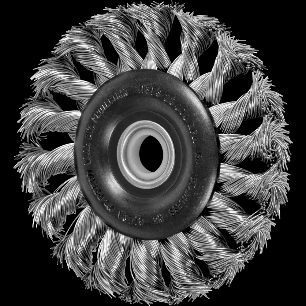 PFERD Standard Twist Knot Wire Wheel Brush 3&#34; Dia. .014 Stainless Steel 1/2-3/8&#34; Arbor<span class=' ItemWarning' style='display:block;'>Item is usually in stock, but we&#39;ll be in touch if there&#39;s a problem<br /></span>