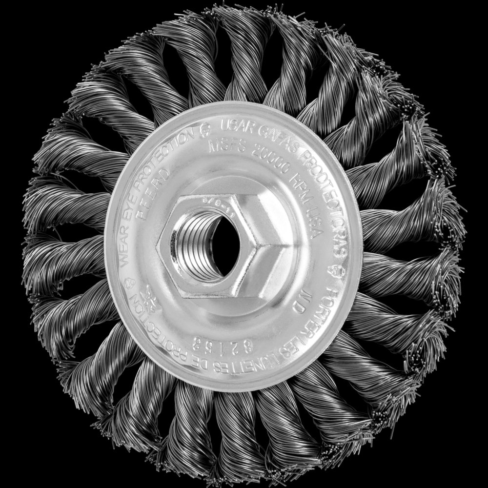 PFERD Standard Twist Knot Wire Wheel Brush 4&#34; Dia. .014 Carbon Steel 5/8-11&#34; Thread<span class=' ItemWarning' style='display:block;'>Item is usually in stock, but we&#39;ll be in touch if there&#39;s a problem<br /></span>
