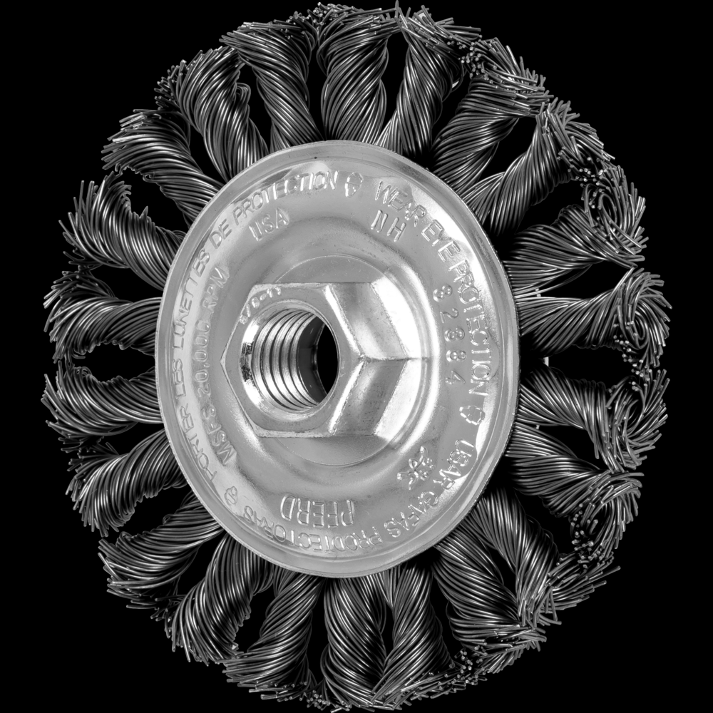 PFERD COMBITWIST® Knot Wheel Brush 4&#34; Dia. .020 Carbon Steel 5/8-11&#34; Thread<span class=' ItemWarning' style='display:block;'>Item is usually in stock, but we&#39;ll be in touch if there&#39;s a problem<br /></span>