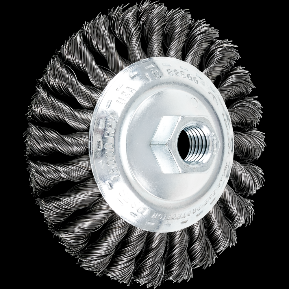 PFERD Knot Wire Bevel Brush 4-1/2&#34; Dia. .014 Carbon Steel 5/8-11&#34; Thread<span class=' ItemWarning' style='display:block;'>Item is usually in stock, but we&#39;ll be in touch if there&#39;s a problem<br /></span>