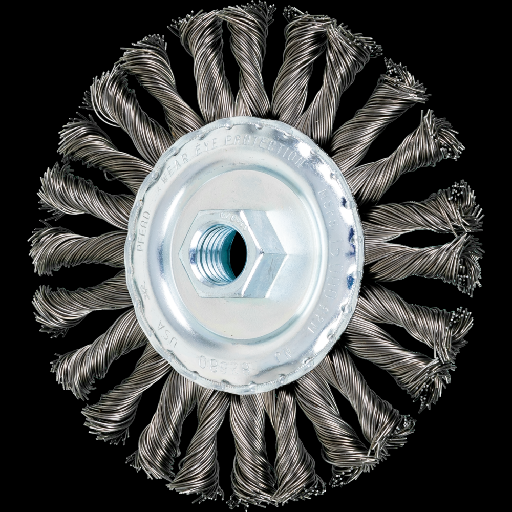 PFERD COMBITWIST® Knot Wire Wheel Brush 5&#34; Dia. .020 Carbon Steel 5/8-11&#34; Thread<span class=' ItemWarning' style='display:block;'>Item is usually in stock, but we&#39;ll be in touch if there&#39;s a problem<br /></span>