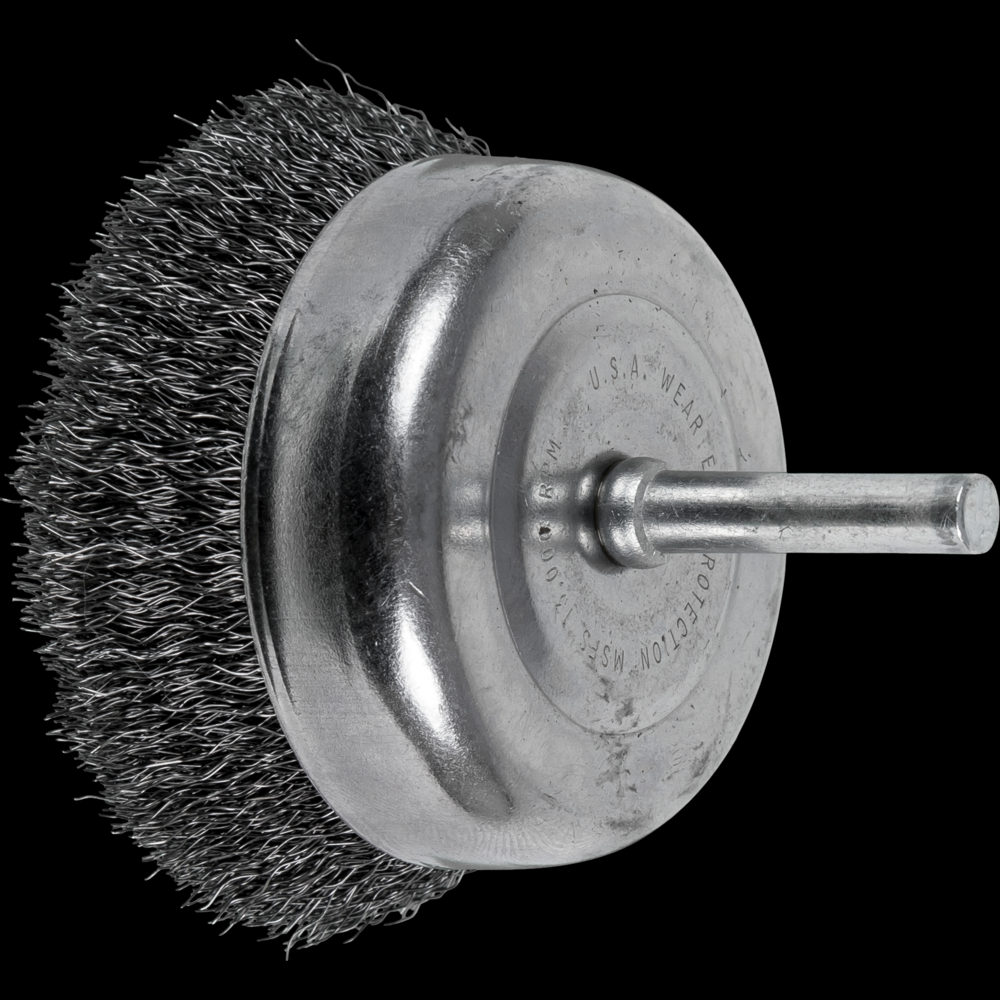 PFERD Crimped Mounted Cup Brush 2-1/2&#34; Dia. .008 Carbon Steel 1/4&#34; Shank<span class=' ItemWarning' style='display:block;'>Item is usually in stock, but we&#39;ll be in touch if there&#39;s a problem<br /></span>