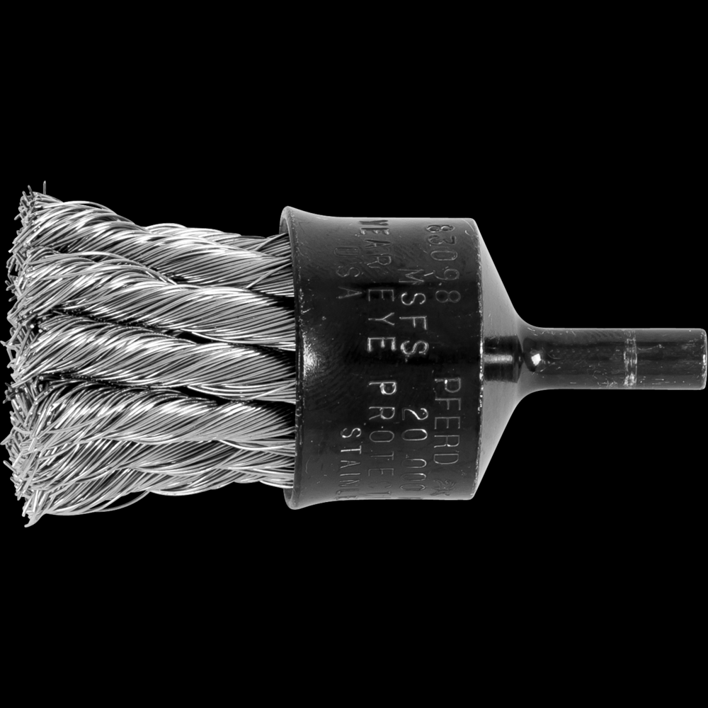 PFERD Knot Wire End Brush 1&#34; Dia. Flared Cup .014 Stainless Steel 1/4&#34; Shank<span class=' ItemWarning' style='display:block;'>Item is usually in stock, but we&#39;ll be in touch if there&#39;s a problem<br /></span>