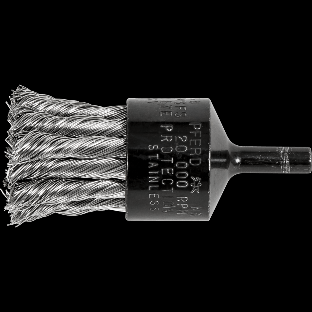 PFERD Knot Wire End Brush 1&#34; Dia. Straight Cup .014 Stainless Steel 1/4&#34; Shank<span class=' ItemWarning' style='display:block;'>Item is usually in stock, but we&#39;ll be in touch if there&#39;s a problem<br /></span>