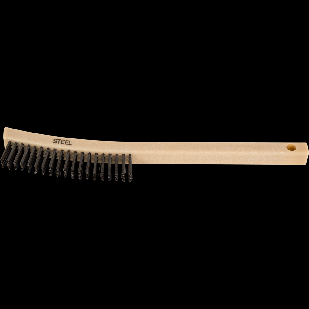 PFERD Curved Handle Scratch Brush 3x19 Rows Carbon Steel Wire Plastic Block<span class=' ItemWarning' style='display:block;'>Item is usually in stock, but we&#39;ll be in touch if there&#39;s a problem<br /></span>