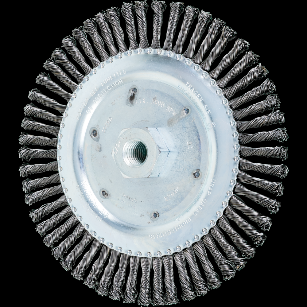 PFERD TWIN NUT Stringer Bead Wheel Brush 6-7/8&#34; Dia .020 Carbon Steel 5/8-11&#34; Thread<span class=' ItemWarning' style='display:block;'>Item is usually in stock, but we&#39;ll be in touch if there&#39;s a problem<br /></span>