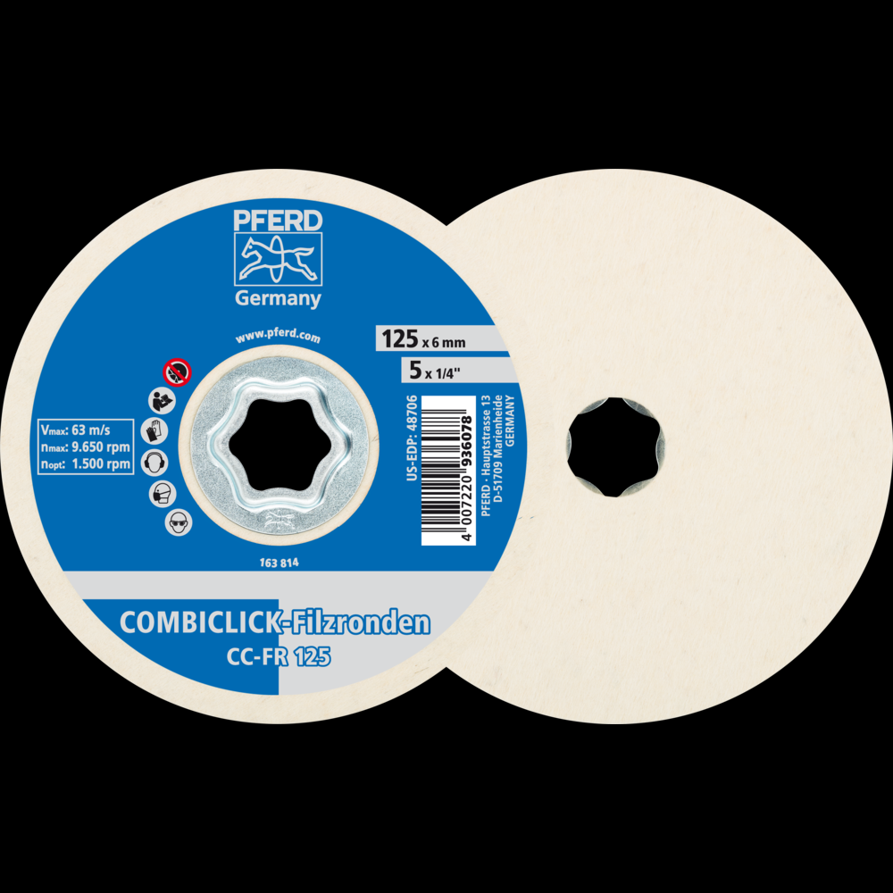 PFERD COMBICLICK® Felt Disc, 5&#34; Diameter<span class=' ItemWarning' style='display:block;'>Item is usually in stock, but we&#39;ll be in touch if there&#39;s a problem<br /></span>