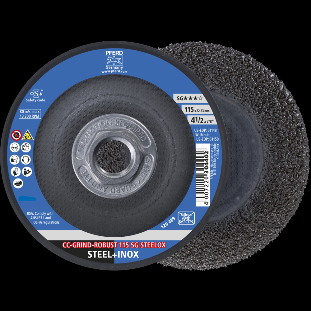 PFERD Grinding disc, CC-GRIND®-ROBUST, 4-1/2&#34; x 5/8-11, SG STEELOX, Ceramic<span class=' ItemWarning' style='display:block;'>Item is usually in stock, but we&#39;ll be in touch if there&#39;s a problem<br /></span>