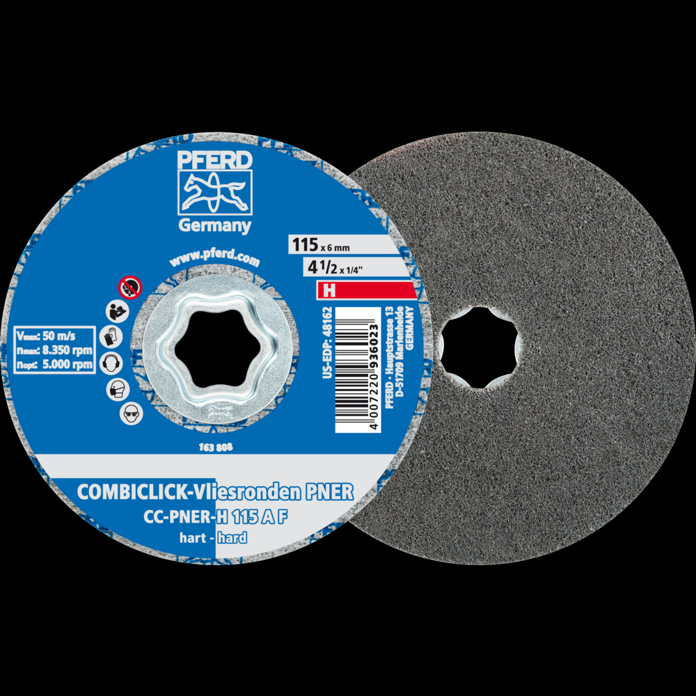 PFERD COMBICLICK® Unitized Disc, 4-1/2&#34; Dia, Fine, Hard, 8AM, Aluminum Oxide<span class=' ItemWarning' style='display:block;'>Item is usually in stock, but we&#39;ll be in touch if there&#39;s a problem<br /></span>