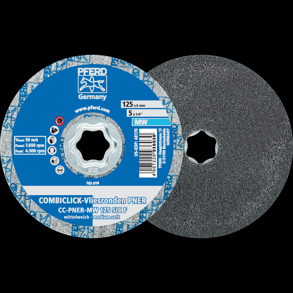PFERD COMBICLICK® Unitized Disc, 5&#34; Dia, Fine, Medium-Soft, 3SF, Silicon carbide<span class=' ItemWarning' style='display:block;'>Item is usually in stock, but we&#39;ll be in touch if there&#39;s a problem<br /></span>