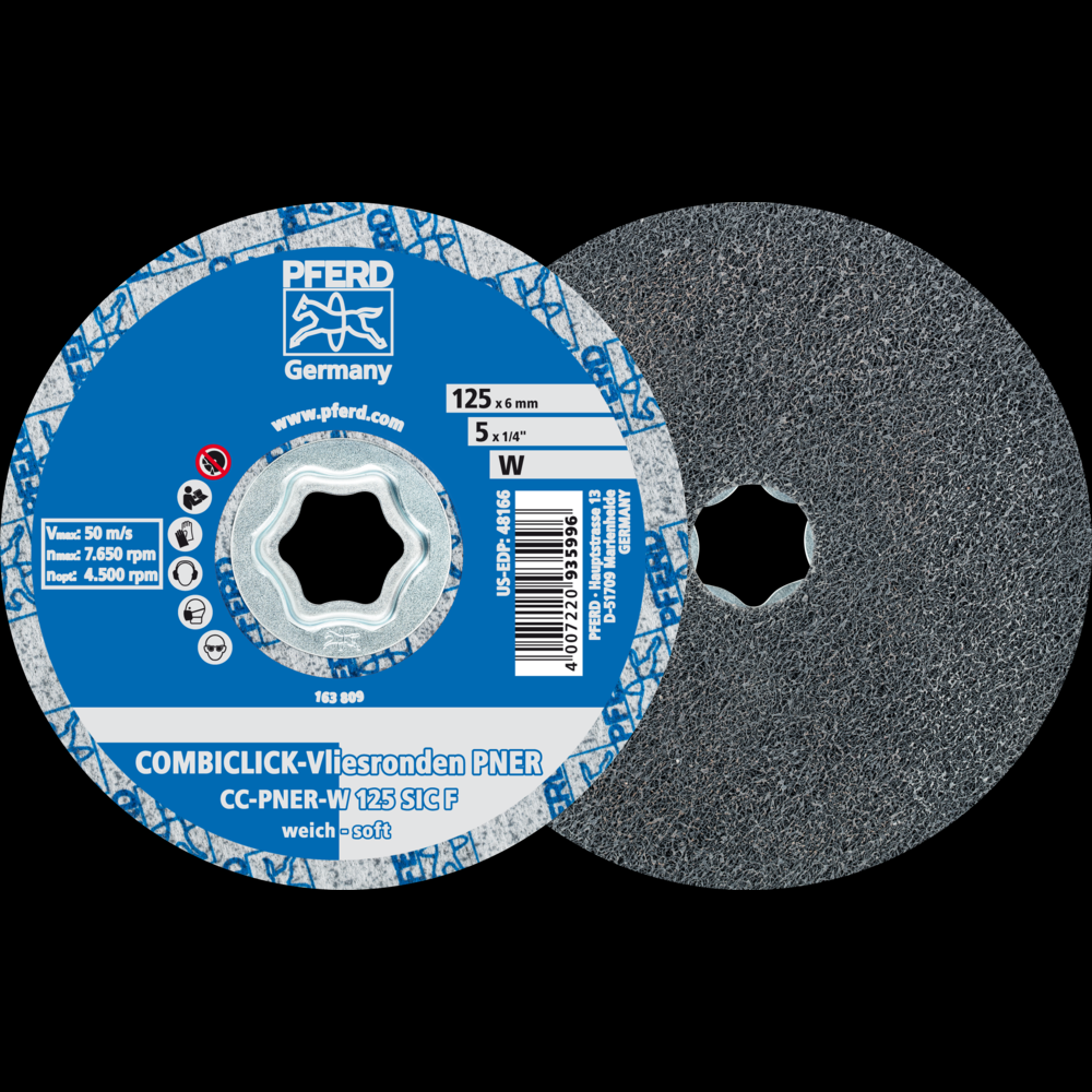 PFERD COMBICLICK® Unitized Disc, 5&#34; Dia, Fine, Soft, 2SF, Silicon carbide<span class=' ItemWarning' style='display:block;'>Item is usually in stock, but we&#39;ll be in touch if there&#39;s a problem<br /></span>