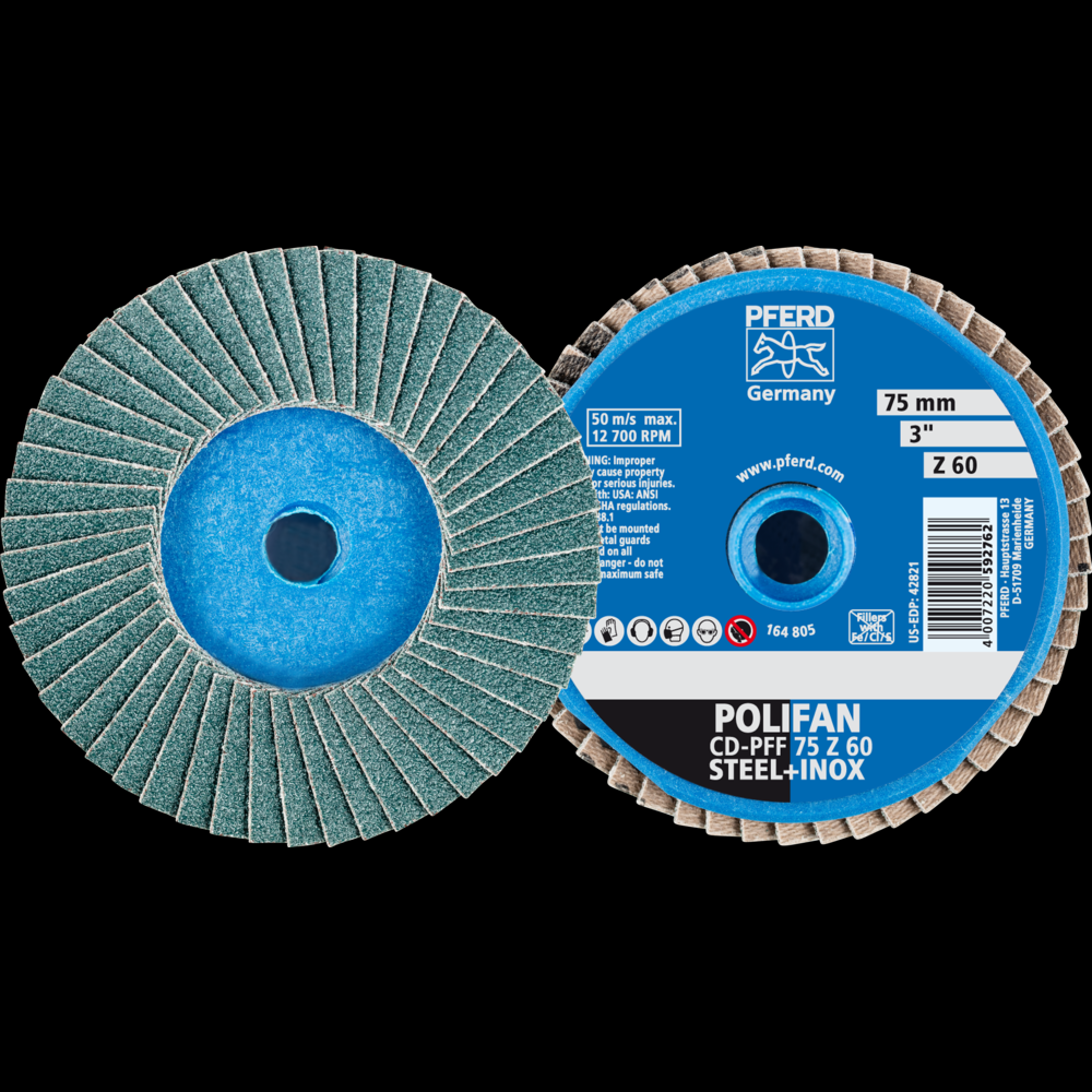 PFERD Mini Flap Disc, 3&#34; Dia, Type CD, 60 Grit, Flat, Zirconia alumina<span class=' ItemWarning' style='display:block;'>Item is usually in stock, but we&#39;ll be in touch if there&#39;s a problem<br /></span>