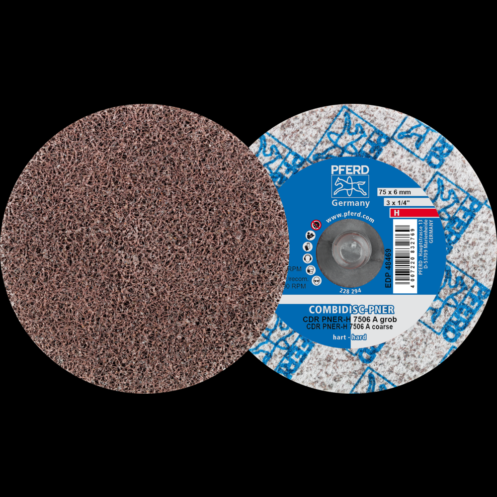 PFERD COMBIDISC® Unitized Disc, 3&#34; Dia, Type CDR, Coarse, Hard, 8AC, Aluminum oxide<span class=' ItemWarning' style='display:block;'>Item is usually in stock, but we&#39;ll be in touch if there&#39;s a problem<br /></span>