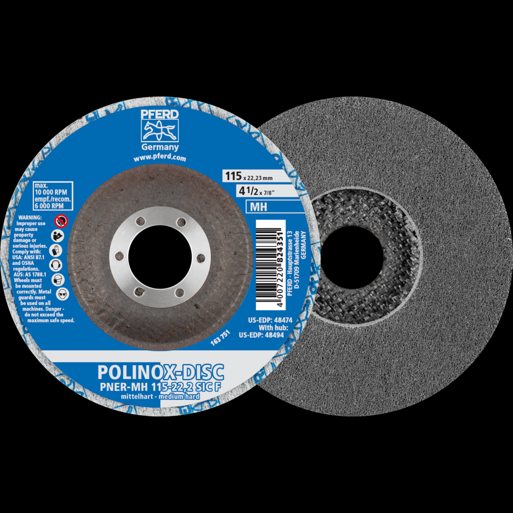 PFERD POLINOX® Unitized Disc, 4-1/2&#34; x 1/2 x 7/8, T27, Fine, MH, 6SF, Silicon carbide<span class=' ItemWarning' style='display:block;'>Item is usually in stock, but we&#39;ll be in touch if there&#39;s a problem<br /></span>