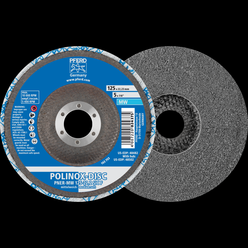 PFERD POLINOX® Unitized Disc, 5&#34; x 1/2 x 7/8, T27, Fine, Soft, 3SF,Silicon carbide<span class=' ItemWarning' style='display:block;'>Item is usually in stock, but we&#39;ll be in touch if there&#39;s a problem<br /></span>