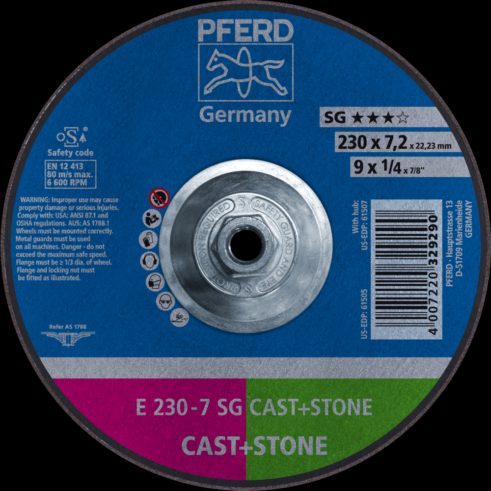 PFERD Grinding Wheel, 9&#34; x 1/4 x 5/8-11, SG CAST+STONE, T27, AO, SiC<span class=' ItemWarning' style='display:block;'>Item is usually in stock, but we&#39;ll be in touch if there&#39;s a problem<br /></span>