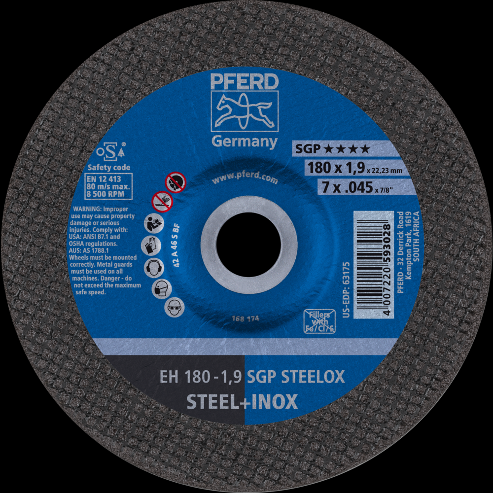 PFERD Cut-Off Wheel, 7&#34; x .045 x 7/8, SGP STEELOX, T27, Aluminum oxide<span class=' ItemWarning' style='display:block;'>Item is usually in stock, but we&#39;ll be in touch if there&#39;s a problem<br /></span>