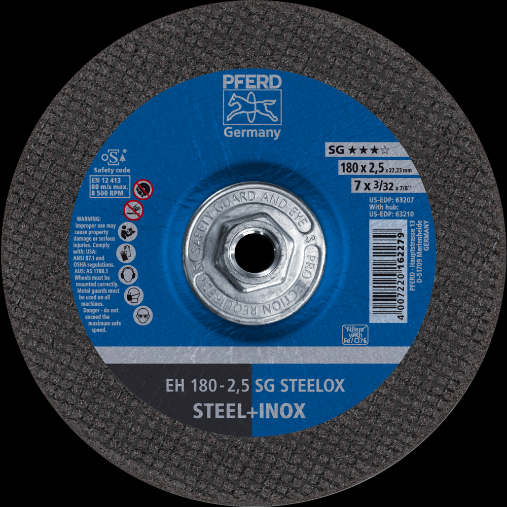 PFERD Cut-Off Wheel, 7&#34; x 3/32 x 5/8-11, SG STEELOX, T27, Aluminum oxide<span class=' ItemWarning' style='display:block;'>Item is usually in stock, but we&#39;ll be in touch if there&#39;s a problem<br /></span>