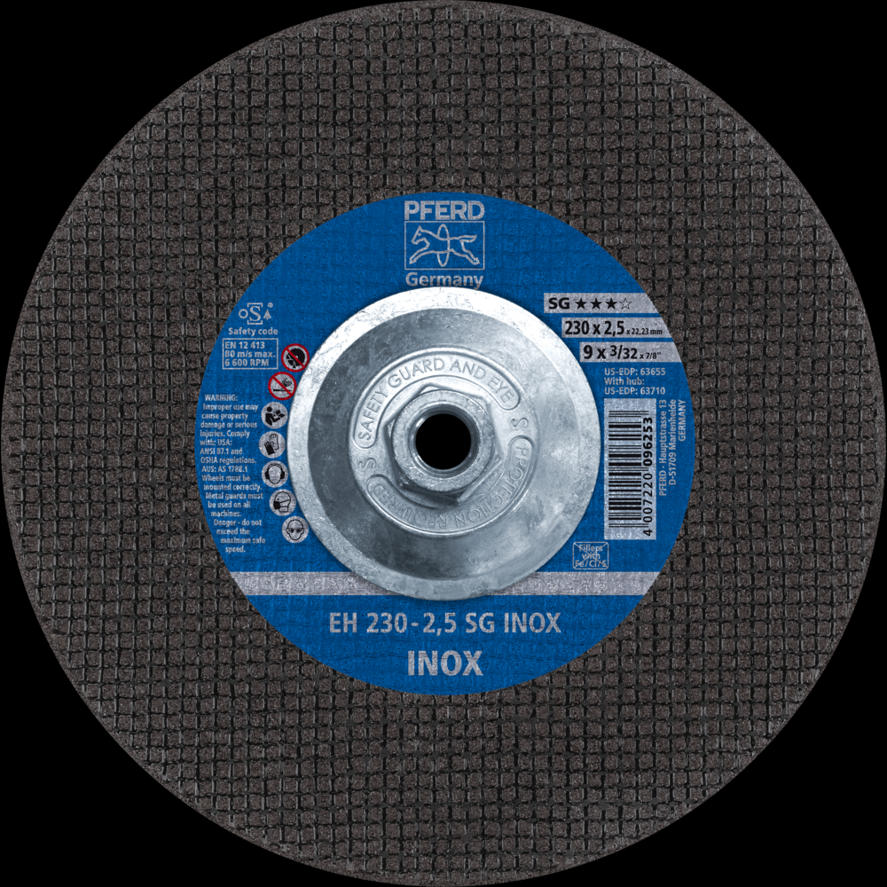 PFERD Cut-Off Wheel, 9&#34; x 3/32 x 5/8-11, SG INOX, T27, Aluminum oxide<span class=' ItemWarning' style='display:block;'>Item is usually in stock, but we&#39;ll be in touch if there&#39;s a problem<br /></span>